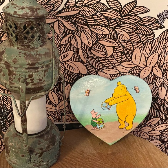 Nursery Winnie The Pooh and Piglet Playing Hand Made Acrylic Painting on Wood - Picture 6 of 8